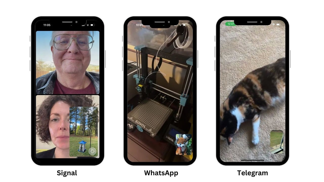 Composite of three screens showing video calls